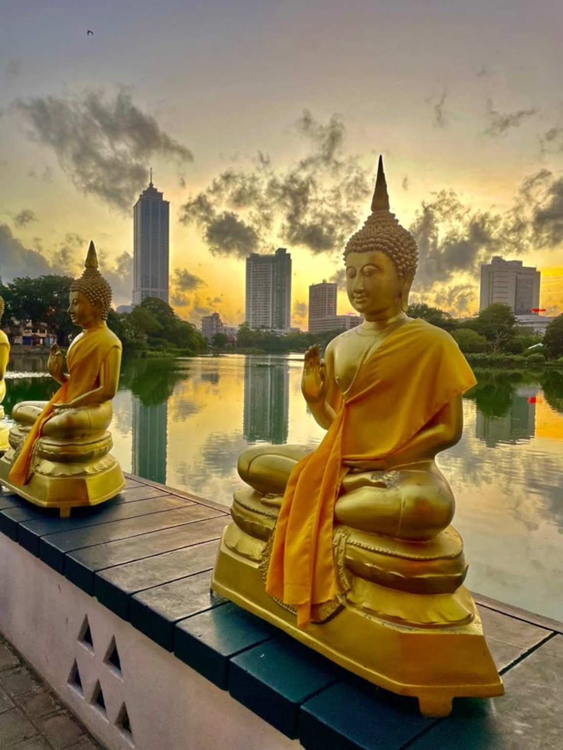 Buddhist statues in Sri Lanka at sunset