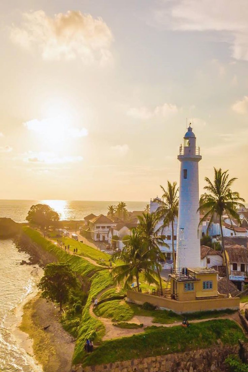Galle Lighthouse on Sri Lanka's southern coast at sunset
