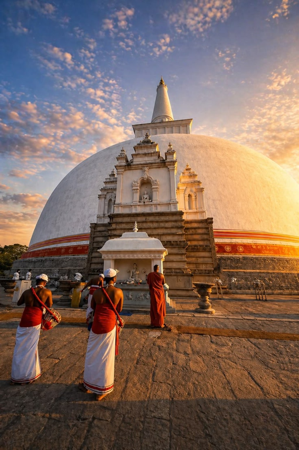 Buddhist stupa in Sri Lanka at sunset