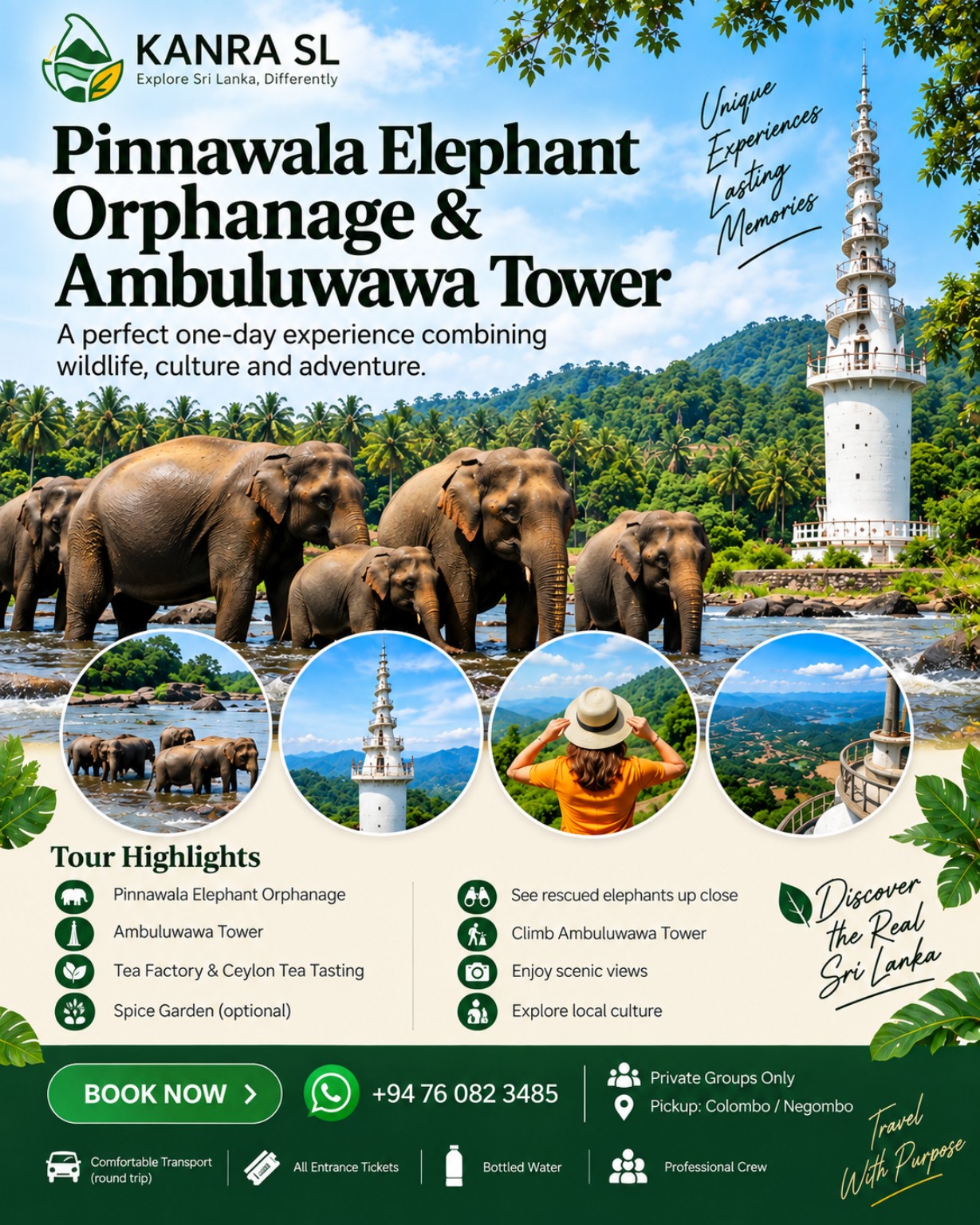 Pinnawala Elephant Orphanage and Ambuluwawa Tower