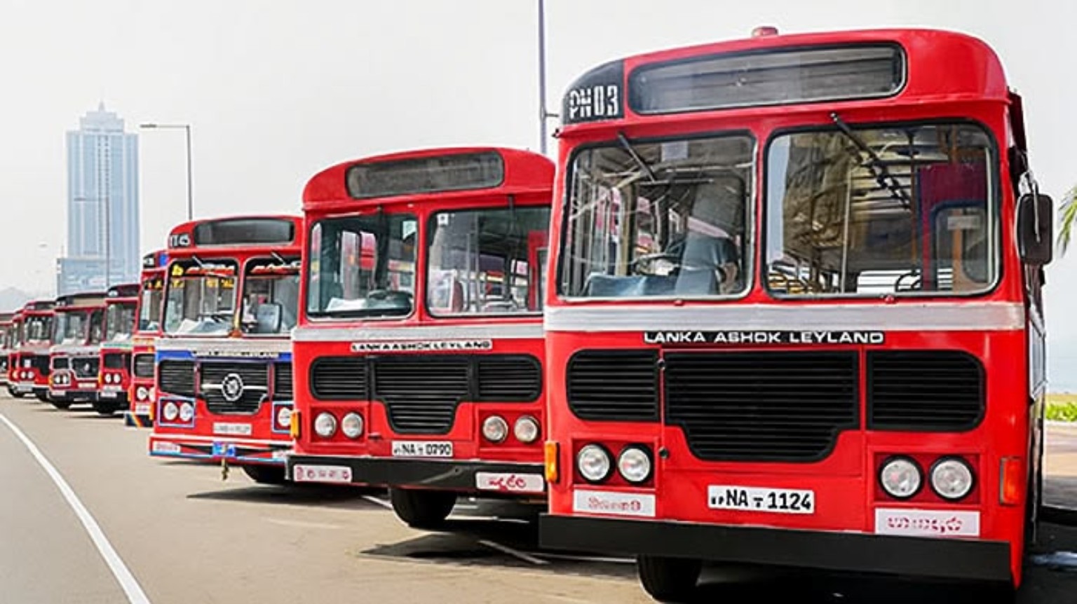 Sri Lankan public buses on a local road